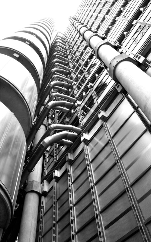 grayscale photo of highrise building